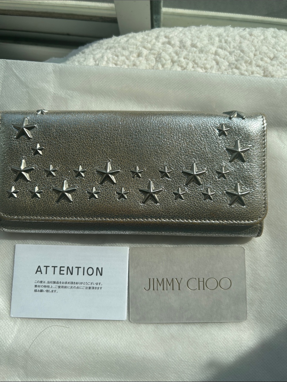 Jimmy Choo Metallic Silver Star-Embossed Leather Wallet